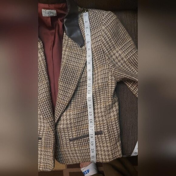 Vintage 90s Houndstooth Blazer Dark Academia Old Money Tweed Jacket Size 10 - Picture 9 of 10